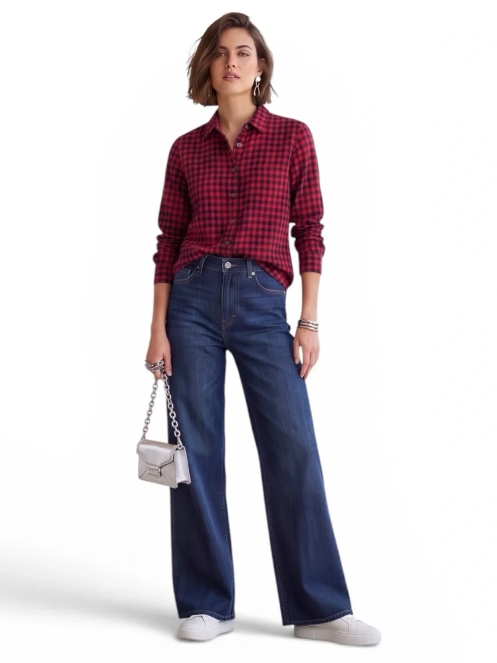 J. Crew The Perfect Shirt Black Red Gingham Plaid Flannel Shirt Top Women’s Sz M